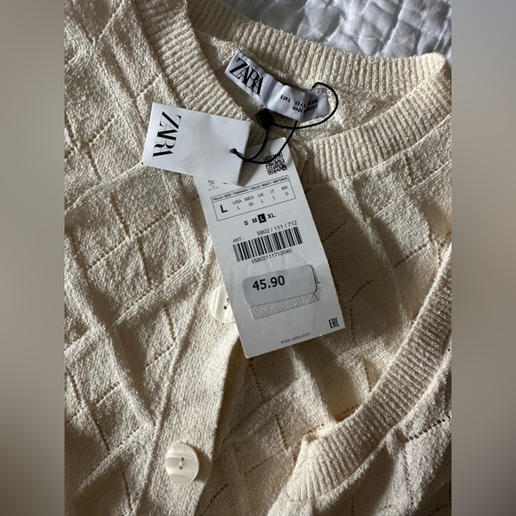 NWT Zara matching set pointelle knit crop top and cardigan in ecru - Picture 7 of 12